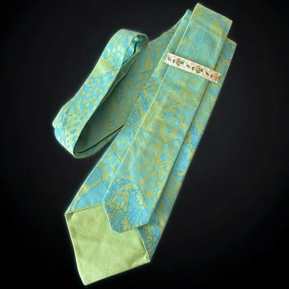 Vintage Green Blue Seashell Dotted Beach Theme Tie Handmade Colorful Novelty